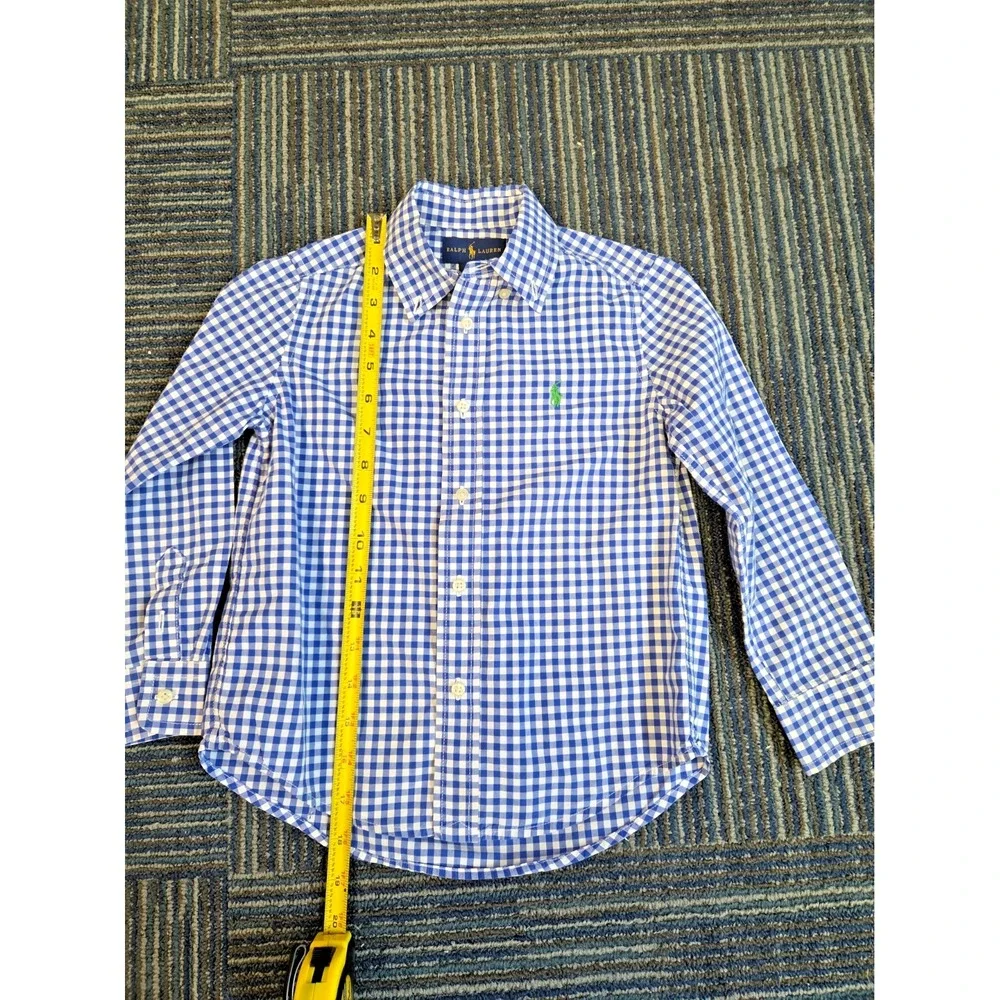 Ralph Lauren Kids Blue Gingham Button Down Shirt Size 5 Green Pony Logo Long Slv